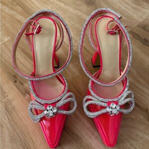 MACH & MACH Pink and Silver Bow Heels